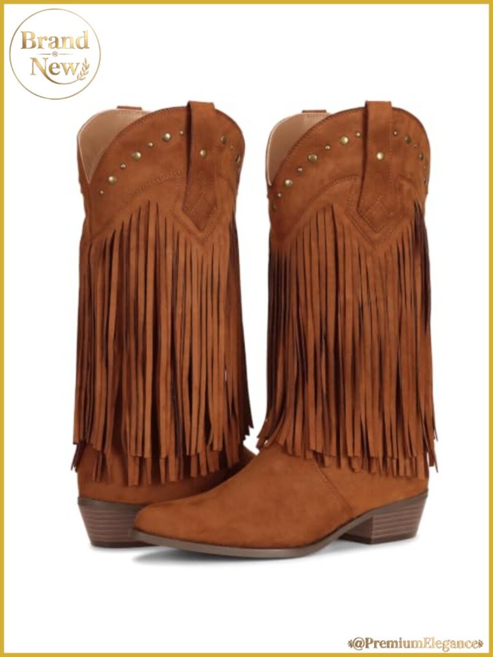 Fringe Cowboy Boots Women Mid Calf Faux Suede Chunky Heel Western Boots